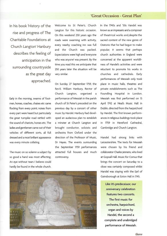 250th Anniversary programme - Handel's Messiah at Church Langton, 2009, Inside page
