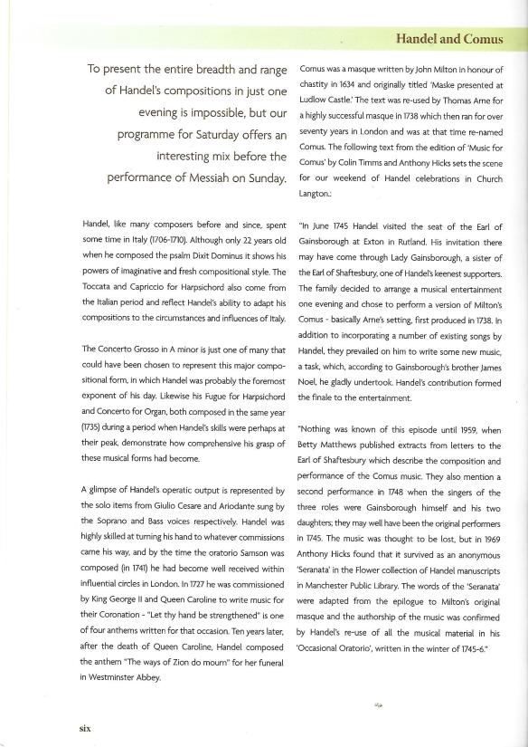 250th Anniversary programme - Handel's Messiah at Church Langton, 2009, Inside page