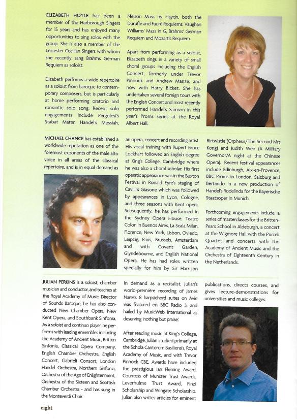 250th Anniversary programme - Handel's Messiah at Church Langton, 2009, Inside page