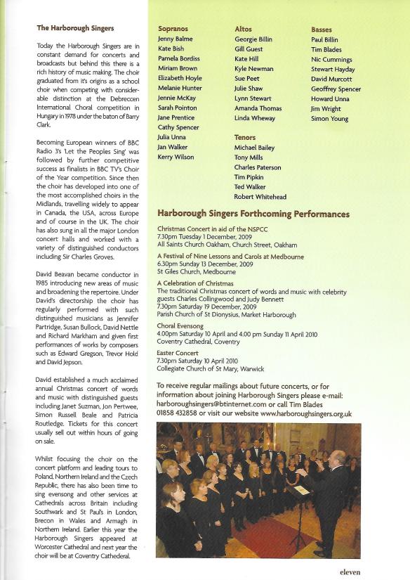 250th Anniversary programme - Handel's Messiah at Church Langton, 2009, Inside page