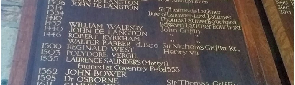 St Peter's Church - Vicar Board - larger view, including Laurence Saunders dates of service