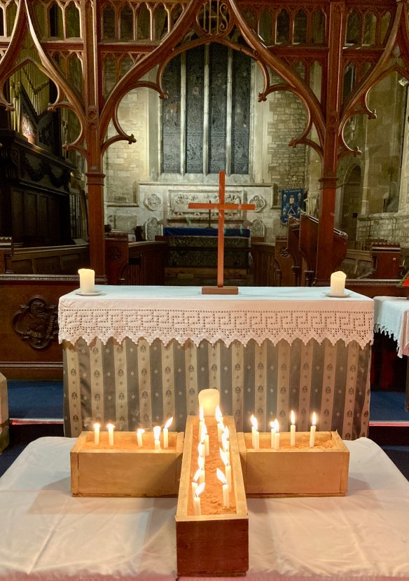 Photograph of the altar and candles for St Peter's All Souls service