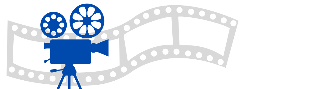 Cinema in the Langtons header image is a simple vector image with a grey film strip and a blue movie camera in silhouette over the top
