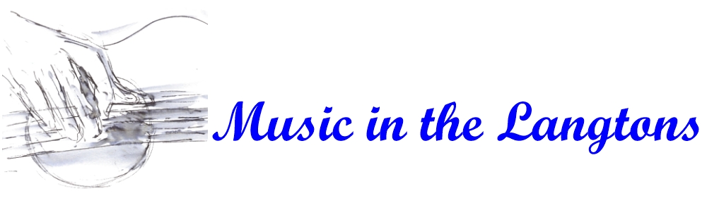 Music in the Langtons header image - Shows a drawing of a hand playing the guitar in pen and ink by Maxine Dodd artist