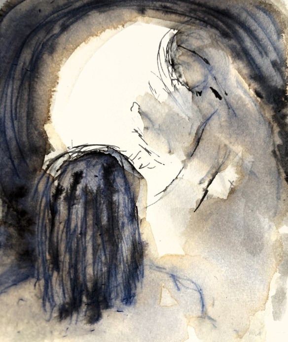 In the mouth of the tomb, 'Who do ye seek?' Jesus greets Mary against the sunlight, with arm outstretched to lead her from the darkness to the light
