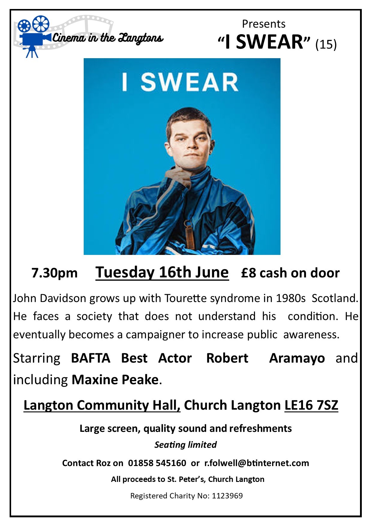Poster advertising screening of film, shows text and cinema image