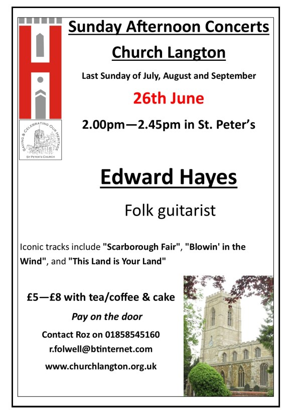 Poster for St Peter's Summer concert featuring Edward Hayes.